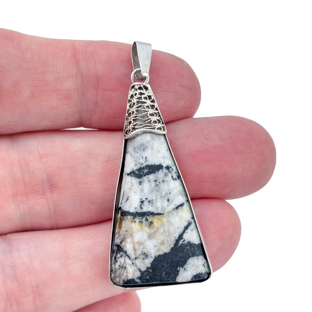 Vintage Sterling Silver 925 White Buffalo Turquoise Pendant